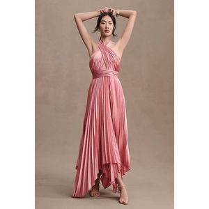 Mac Duggal Pink Pleated A-Line Asymmetrical Halter Formal Gown Women's Size 2